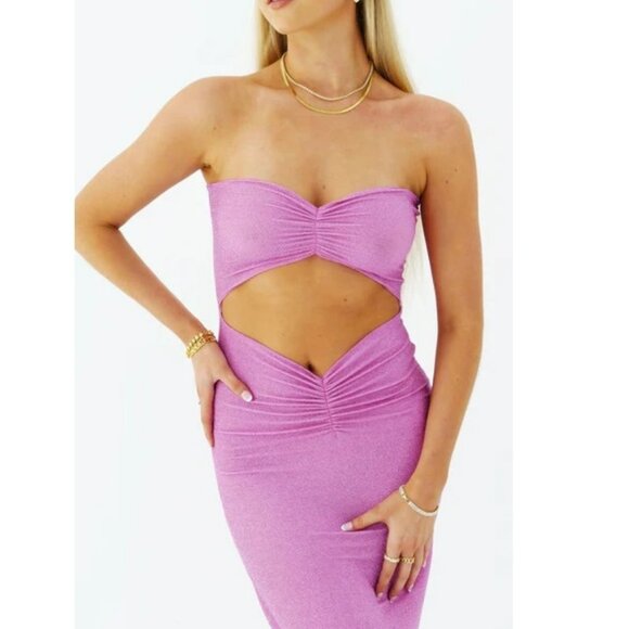 Women's New HNTR the Label Yasmin Shimmer Dress Pink Size Medium - Picture 2 of 5